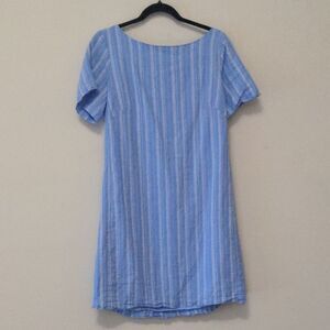 Anthropologie Light Blue Cotton Linen Striped Dress